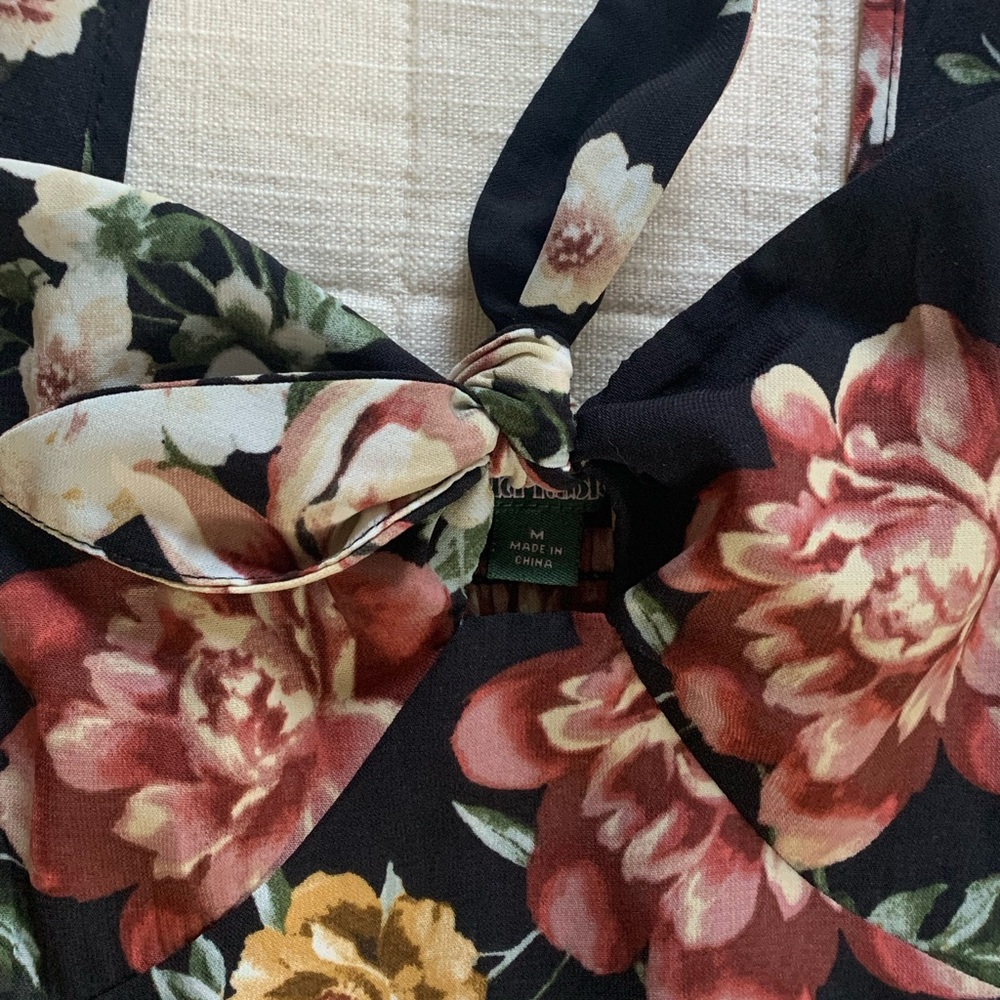 Wild Fable Tie-front Black Floral Sweetheart Crop Top Blouse Size M - Picture 4 of 4